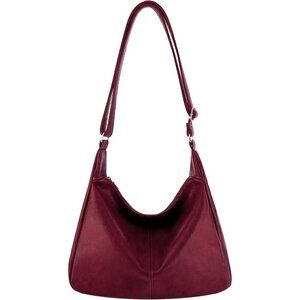 Hobo Wine Red Bags Women Vegan Leather Shoulder Handbag Slouchy Tote with Zipper